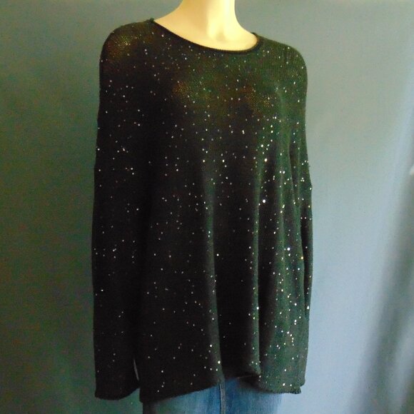 Eileen Fisher NWT Merino Wool Charcoal Gray Sequin Sweater 1X - Picture 2 of 12